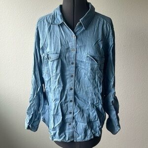 Style & Co. top light blue denim girls size Large casual button up